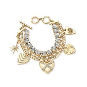 INC Gold-Tone Crystal Mixed Heart Charm Triple-Row Flex Bracelet